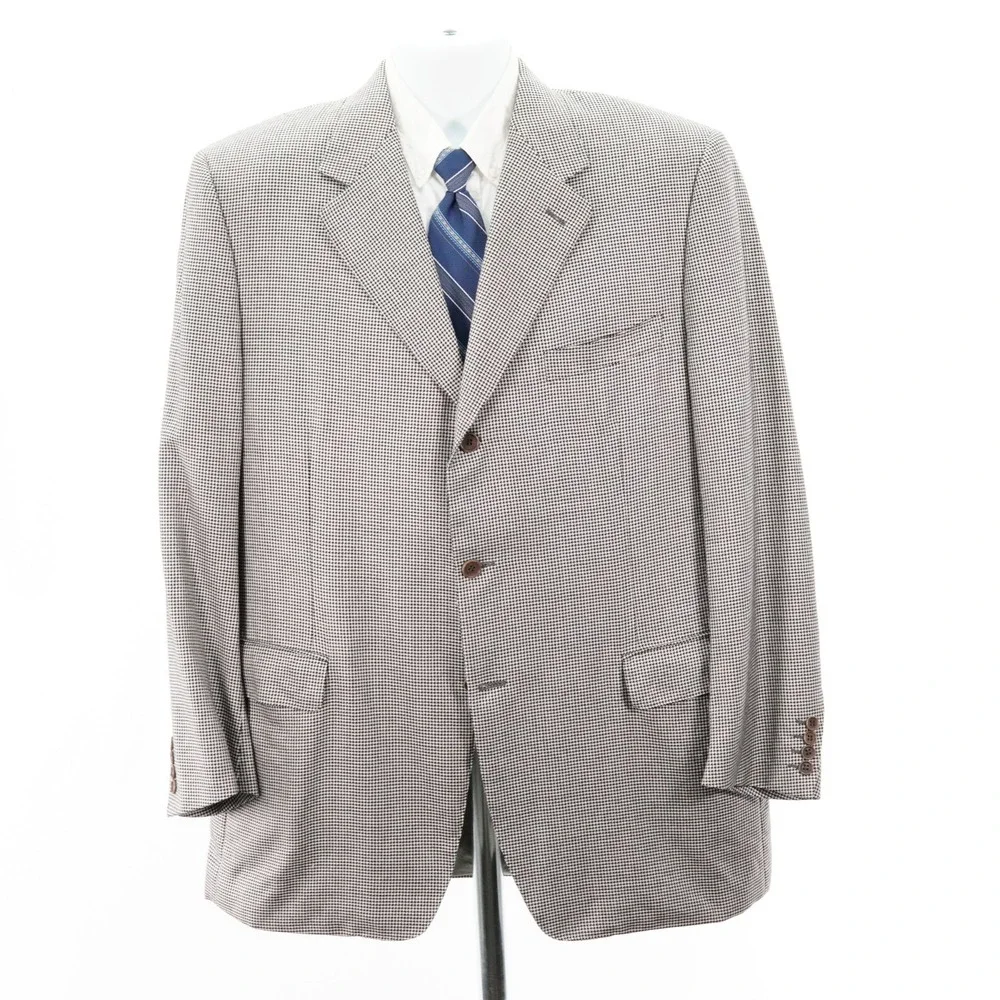 Canali Silk Wool White Black Houndstooth Sport Coat 44L